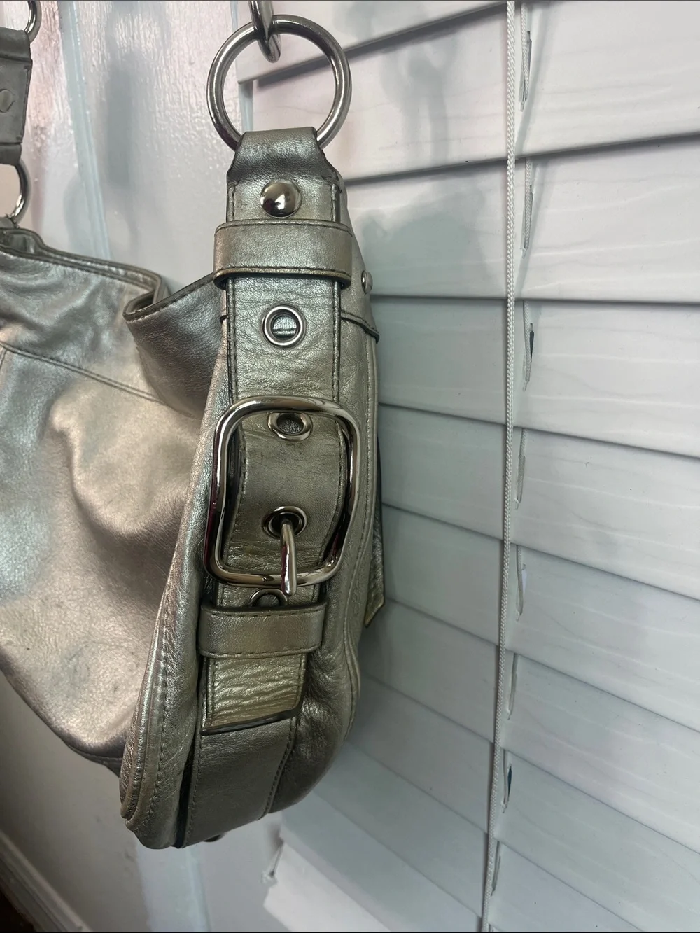 Coach Metallic Silver Leather Shoulder Bag